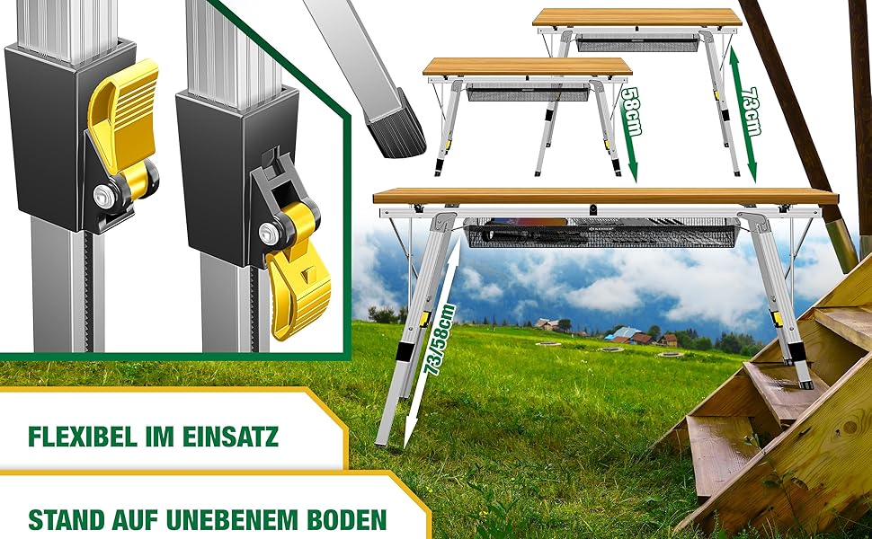 Складний кемпінговий стіл KESSER® 120x70 см з алюмінієвим каркасом та дерев'яною текстурою, до 100 кг, з сумкою для транспортування