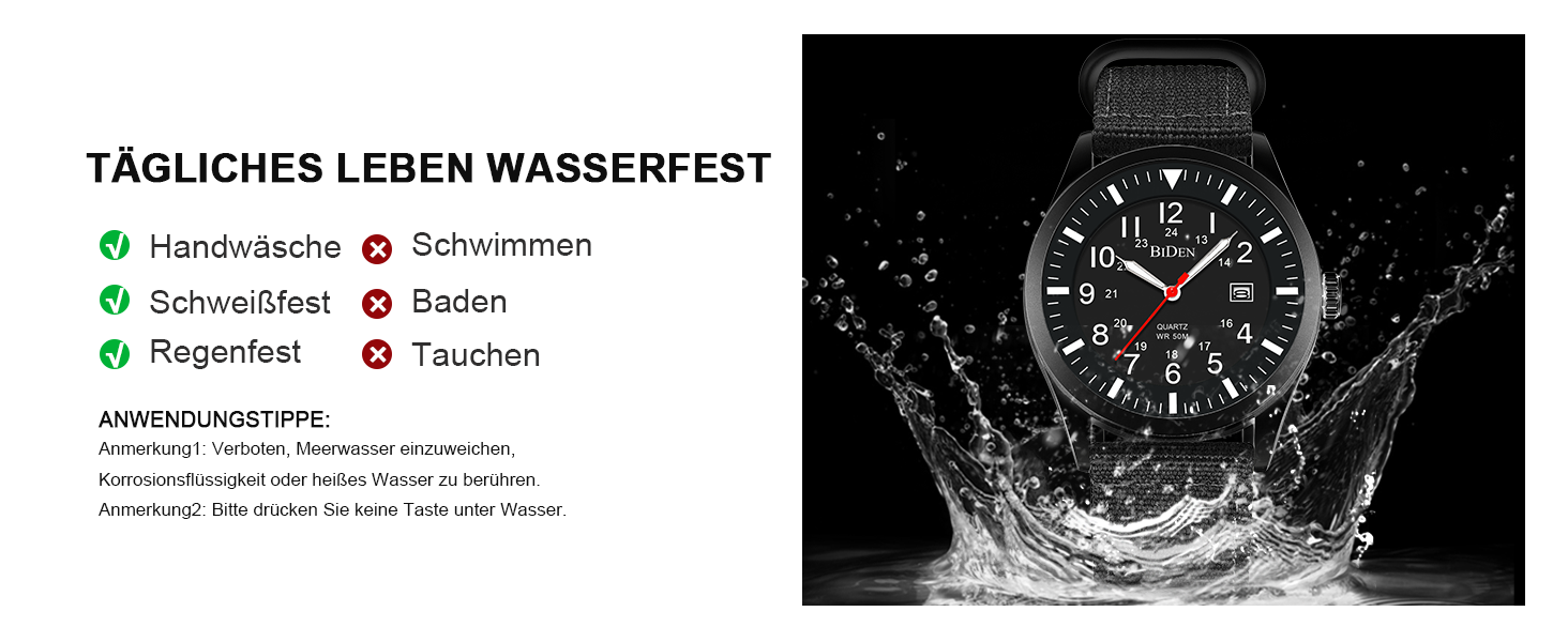 HANPOSH Чоловічий годинник Military, тактичний годинник для армії, кварцовий годинник з датою, водонепроникний 3ATM, чорний