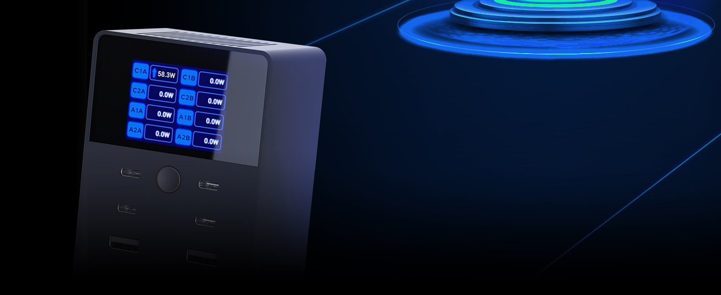 Зарядний пристрій Sabrent USB 60W, 10 портів, швидка зарядка для MacBook, ноутбуків USB-C, iPhone, Samsung Galaxy (AX-TPCS)