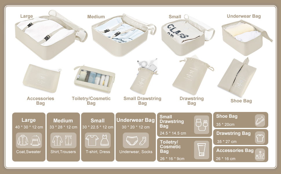 Органайзери для валізи OBSGUMU, набір 9 шт. - Packing Cubes для подорожей, косметичка, набір для подорожей