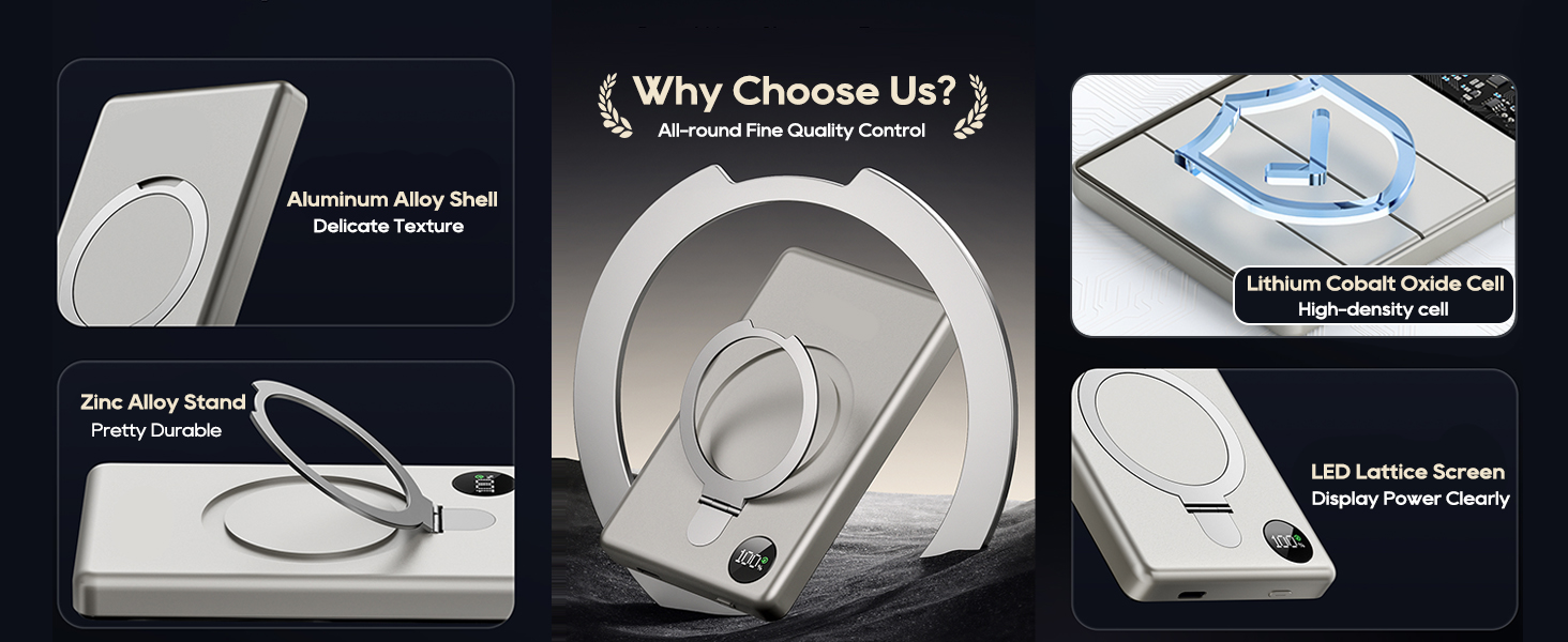 Powerbank MagSafe 10000mAh з PD 20W, бездротова зарядка, USB-C, LED-дисплей, для iPhone 17/16/15/14/13/12, серія Pro/Pro Max, Titanium Grey