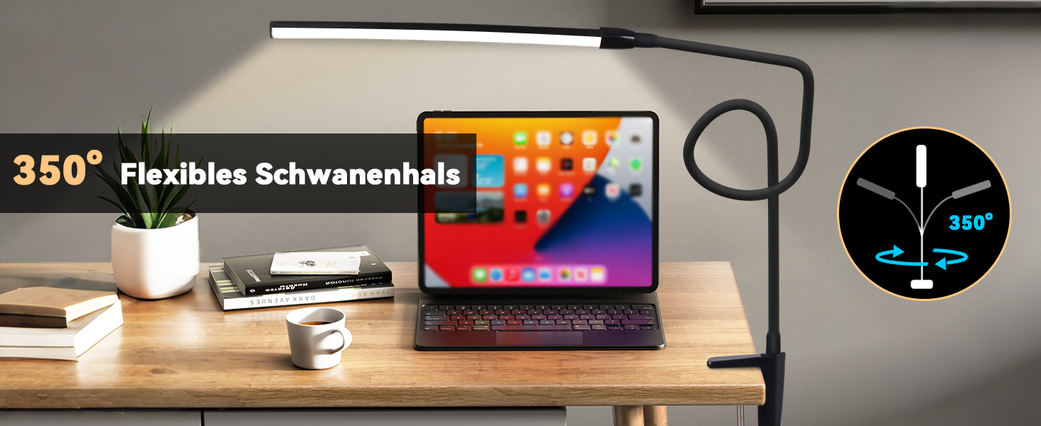 LED лампа для столу Homefire: регульована, чорна, з 3 кольорами та 5 рівнями яскравості, USB, для офісу та навчання