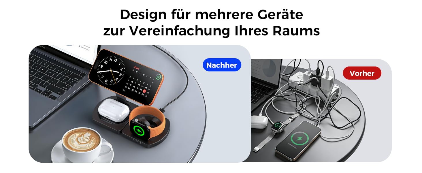 Бездротова зарядка Induktive для iPhone 17 Air/16/15/14/13/12, 3-в-1 з підтримкою MagSafe, Apple Watch та AirPods, чорний матовий