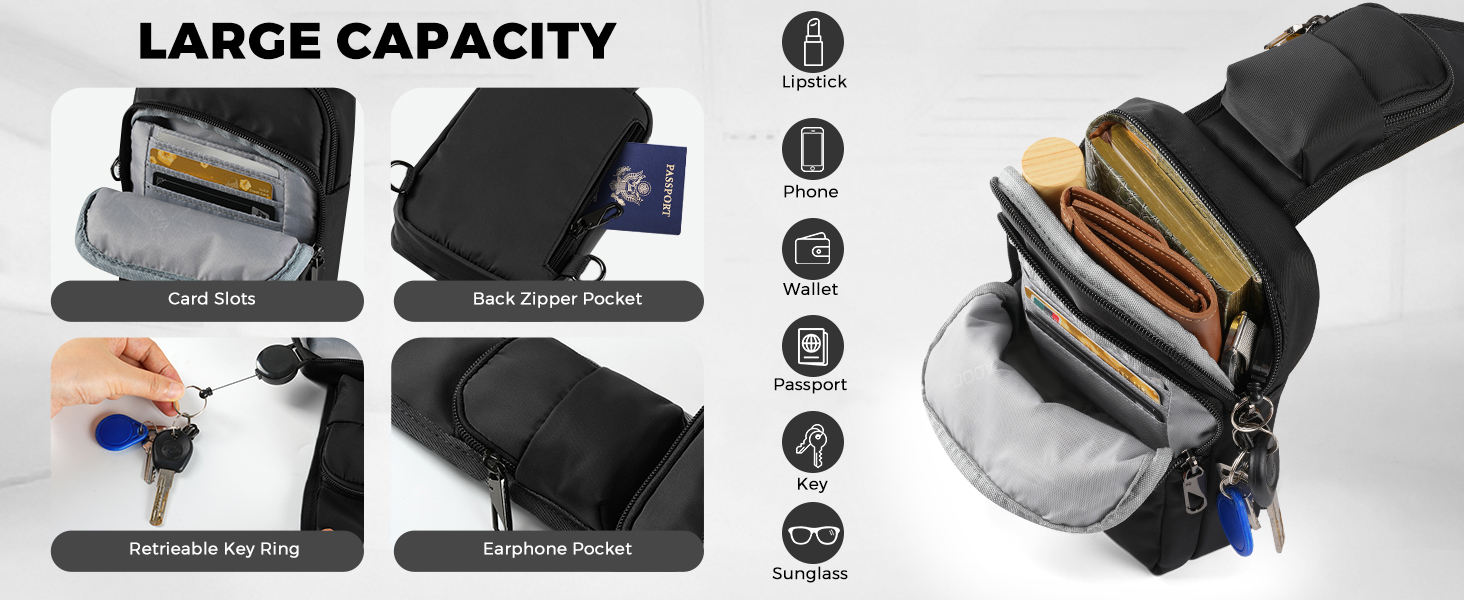 Чоловіча/Жіноча нагрудна сумка через плече Anti Diebstahl, чорна, водовідштовхуюча, з RFID-блокуванням