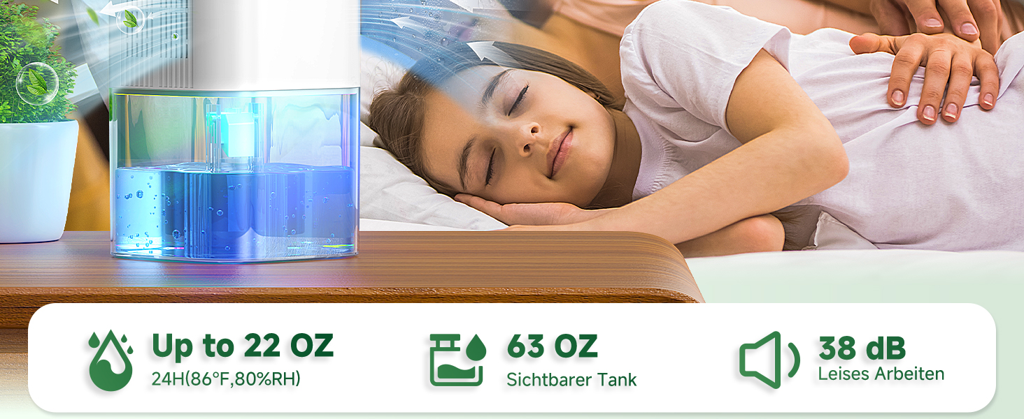 Електричний осушувач повітря 1800 мл, енергозберігаючий, для спальні та ванної кімнати, 22,5W, тихий, з режимом сну, таймером, автовимкненням (580 мл/день)