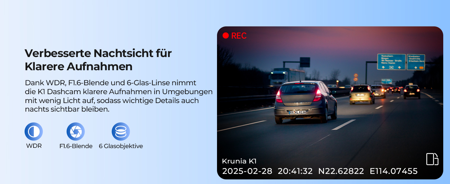 Відеореєстратор Krunia 2K WiFi Mini Dashcam Auto з GPS, CPL, WDR, Нічне Бачення, 24/7, Магнітне кріплення, Superkondensator, 170° Широкий Кут