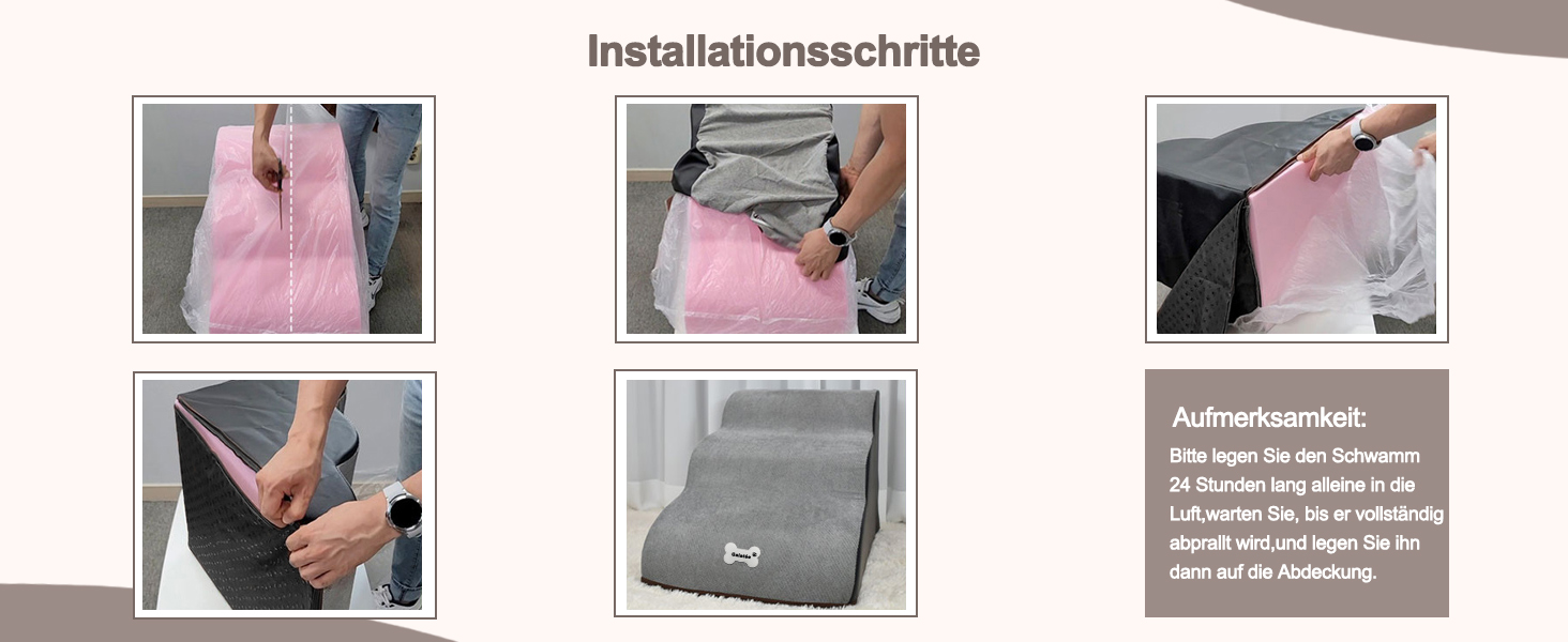 Сходинки для тварин Galatée: 3-ступеневі сходи для собак та котів, знімний чохол на блискавці, з високощільну шару, колір світло-коричневий