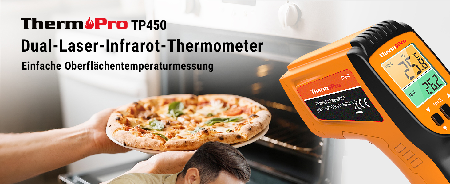 Інфрачервоний термометр ThermoPro TP30 з лазерним цільцем -50°C ~ 550°C, вимірювання MAX/MIN/AVG, для вимірювання температури поверхонь (не для вимірювання температури тіла)