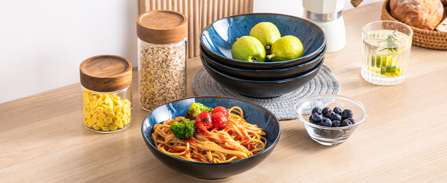 Набір супових тарілок Vancasso Bubble (4 шт.) з кераміки, 950 мл, блакитний