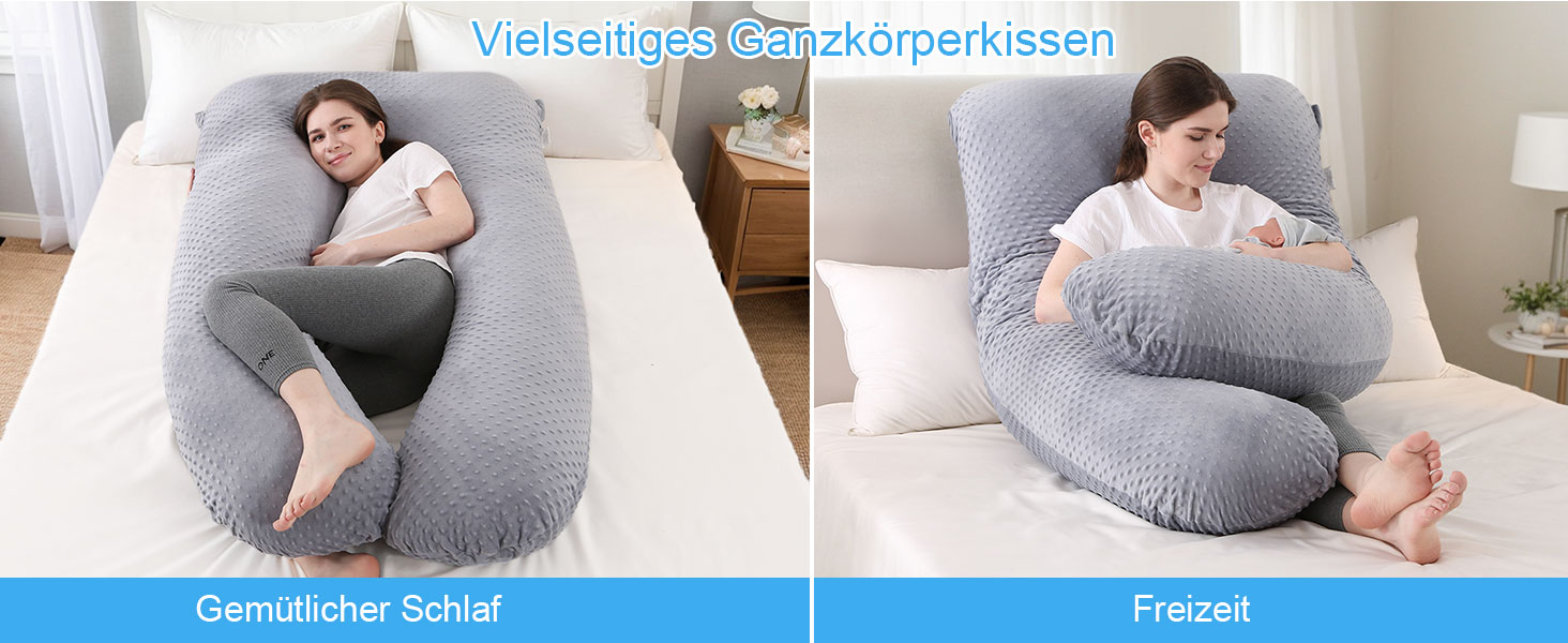 Вагітний подушка SHANNA U-подібної форми, подушка для сну на боці, подушка для годування, сірий, 70 x 145 см