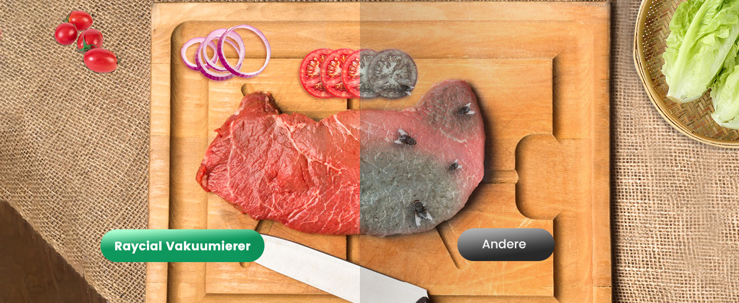 Вакуумний пакувальник Raycial 5-в-1: для сухої/вологої їжі, консервів, з набором пакетів та ріжучим ножем, чорний