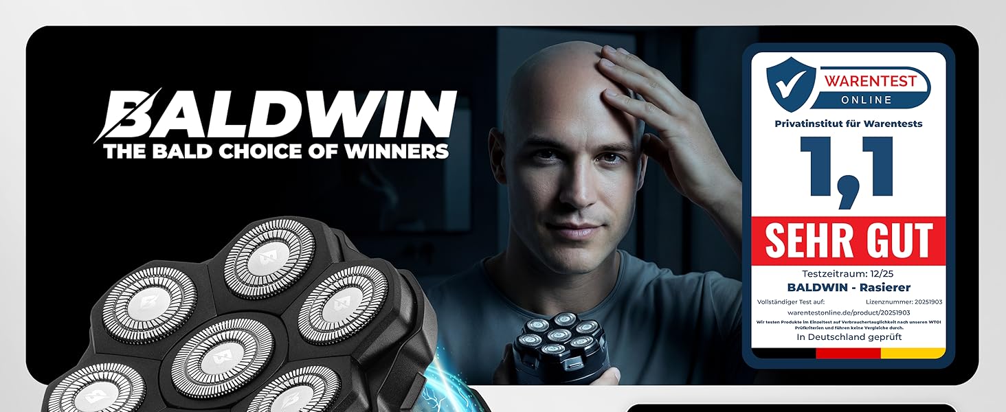 Бритва для гоління голови BALDWIN 7D з магнітною голівкою для чоловіків | Електробритва для лисих | Бритва для голови, сухе та вологе гоління, водонепроникна
