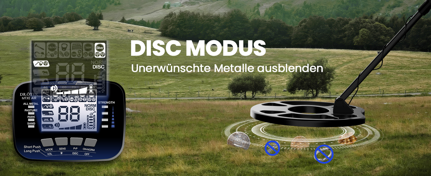 Металошукач DR.ÖTEK Profi Set для дорослих та початківців, оновлена версія з 6 режимами, легкий детектор з 3 режимами ландшафту та функцією Pinpoint, водонепроникна пошукова котушка IP68, комплект металошукача з аксесуарами (блакитний)