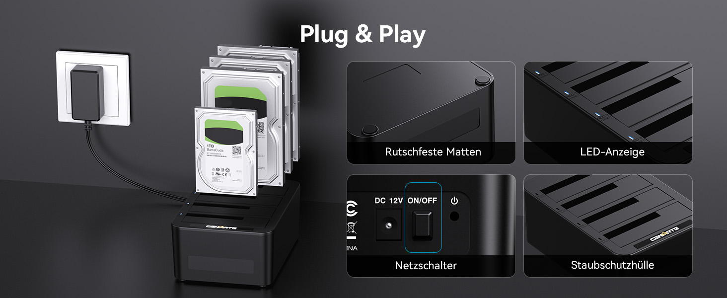 Док-станція для жорстких дисків CENMATE на 3 слоти для SATA HDD/SSD 2.5