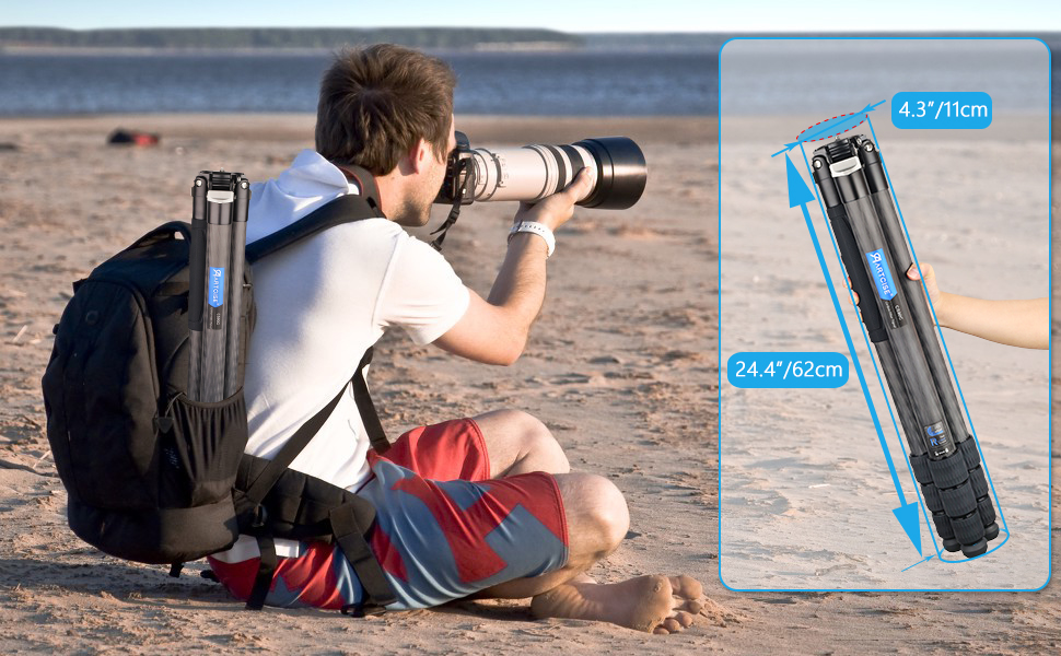 Штатив для камери Artcise з вуглецевого волокна, монопод 40 мм, професійний, для важкої техніки, подорожей, максимальне навантаження 40 кг (CS90C)