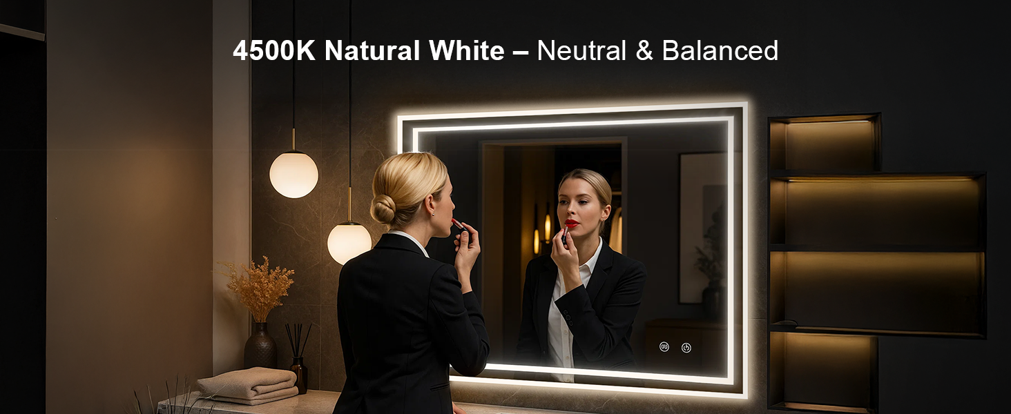 Дзеркало для ванної кімнати зі підсвічуванням 70x50 см, сенсорне керування, протизапітніння, 3 кольори світла, регулювання яскравості