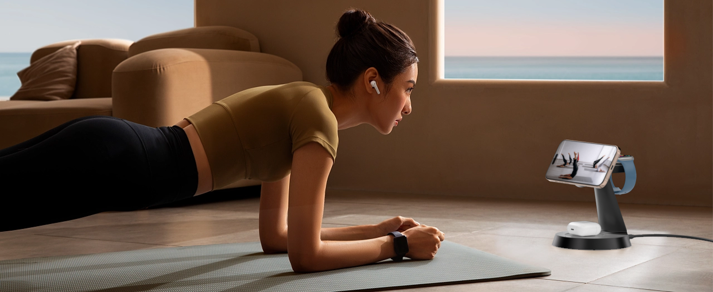 3-в-1 Індукційна Зарядка для iPhone, AirPods та Apple Watch (15W, чорний)