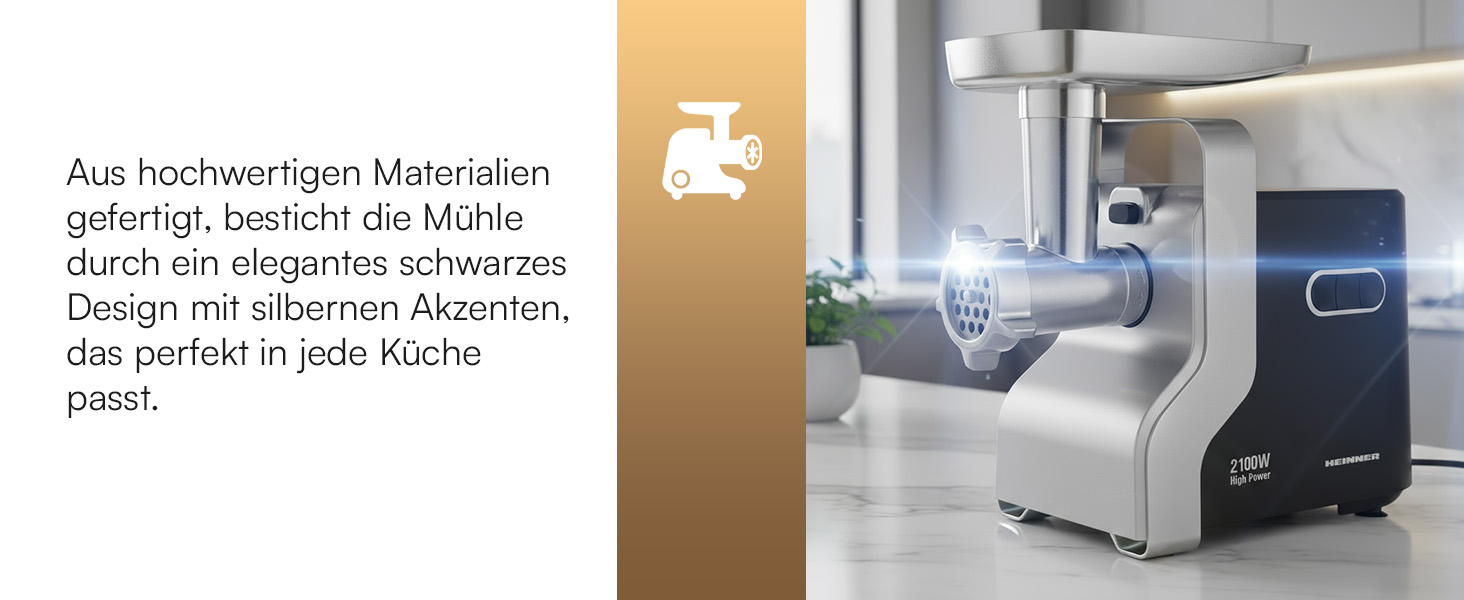 М'ясорубка електрична MG-2100BKSL 2100 Вт, нержавіюча сталь, чорно-срібна - 1.8 кг/хв, насадки для ковбас та томатів, реверс