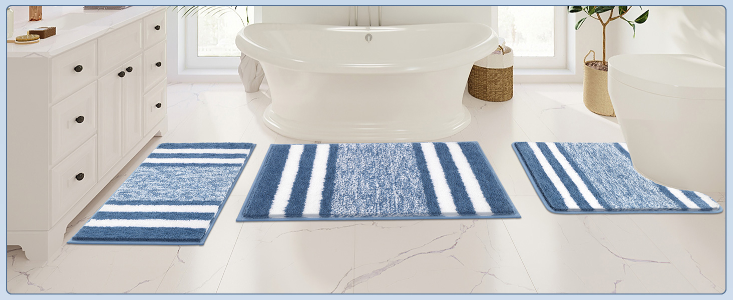 Pauwer Microfiber Bath Mats & Rugs - Plush, Absorbent, Non-Slip - 60x120 cm - Washable Bathroom Rugs for Bedroom, Living Room, Blue