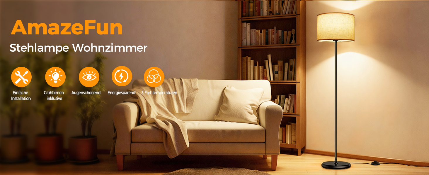 Світлодіодна торшер AmazeFun 156 см для вітальні, спальні, офісу з бежевим абажуром та ножним вимикачем, E27 лампа 3 режими
