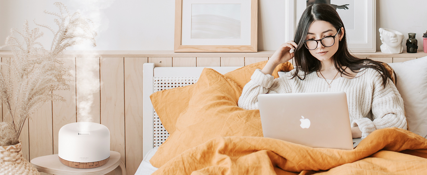 Дифузор аромату ASAKUKI 500 мл, ультразвуковий аромадифузор для ефірних олій, зволожувач повітря з пультом дистанційного керування, автоматичне вимкнення без води, 7 кольорів LED-підсвічування (з олією)