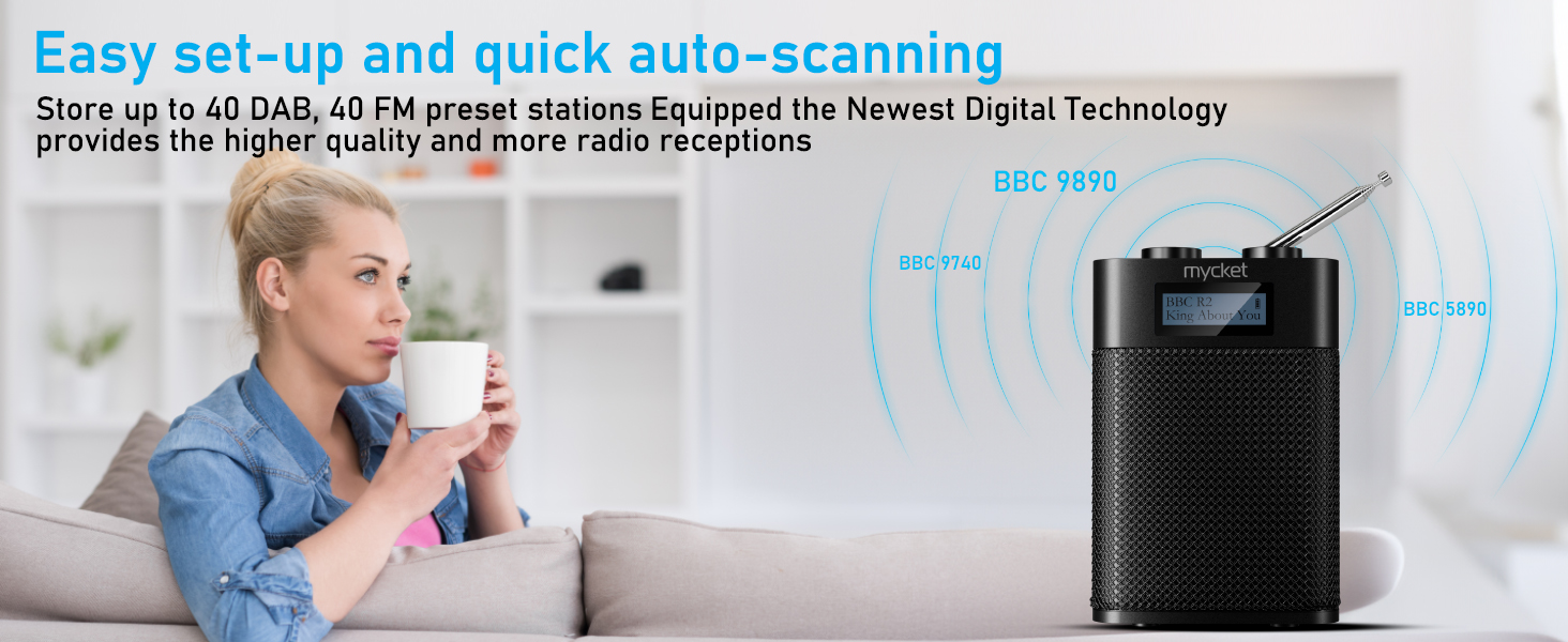 Портативне DAB/DAB+ радіо з цифровим радіо UKW, FM, Bluetooth 5.0, USB, LED дисплеєм (Чорний)