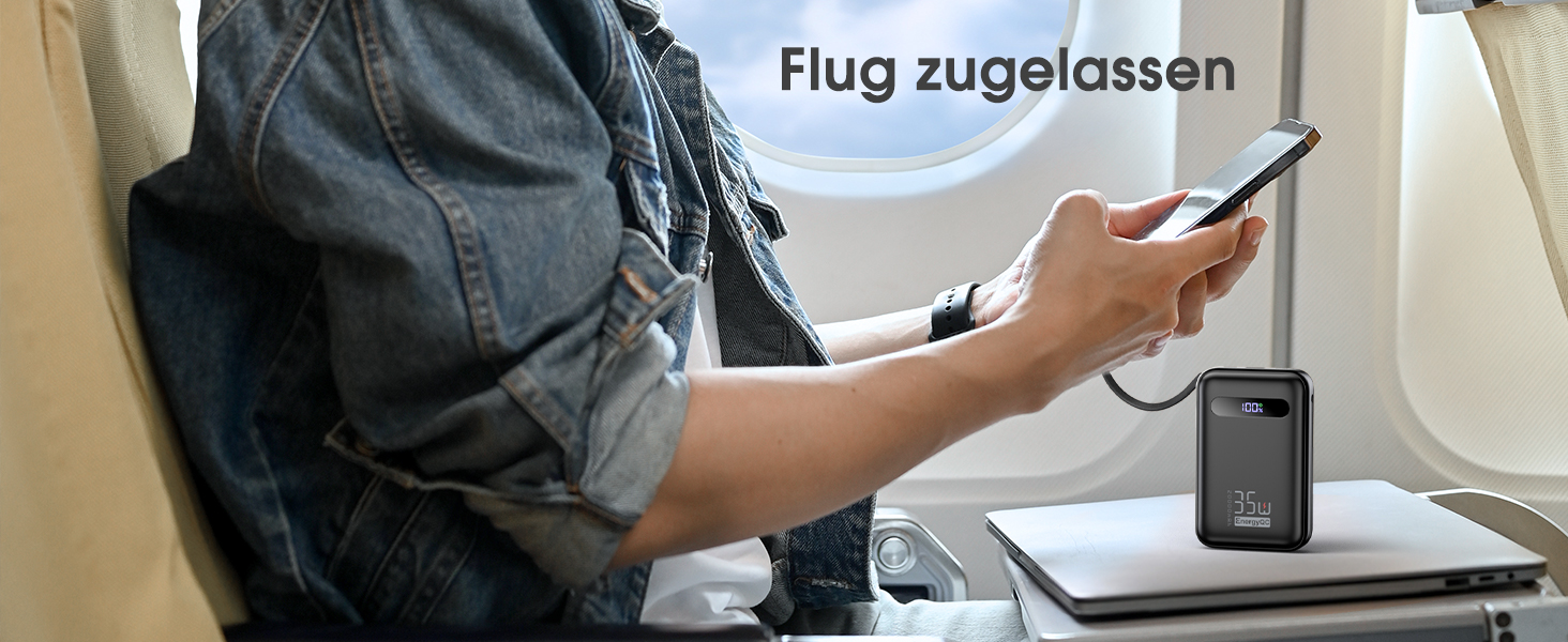 Powerbank 20000mAh з PD 35W, USB-C кабель, LED дисплеєм та 8 Pin кабелем. Чорний акумулятор для iPhone, iPad, Samsung Galaxy, Huawei та інших пристроїв