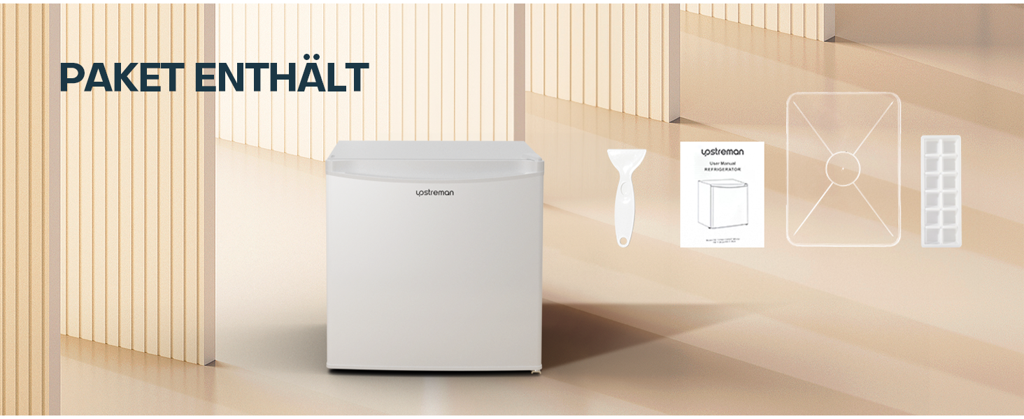 Upstreman 46L Mini Fridge with Freezer, Adjustable Thermostat, Energy Efficient, Quiet, Compact Refrigerator for Dorm, Office, Bedroom - White