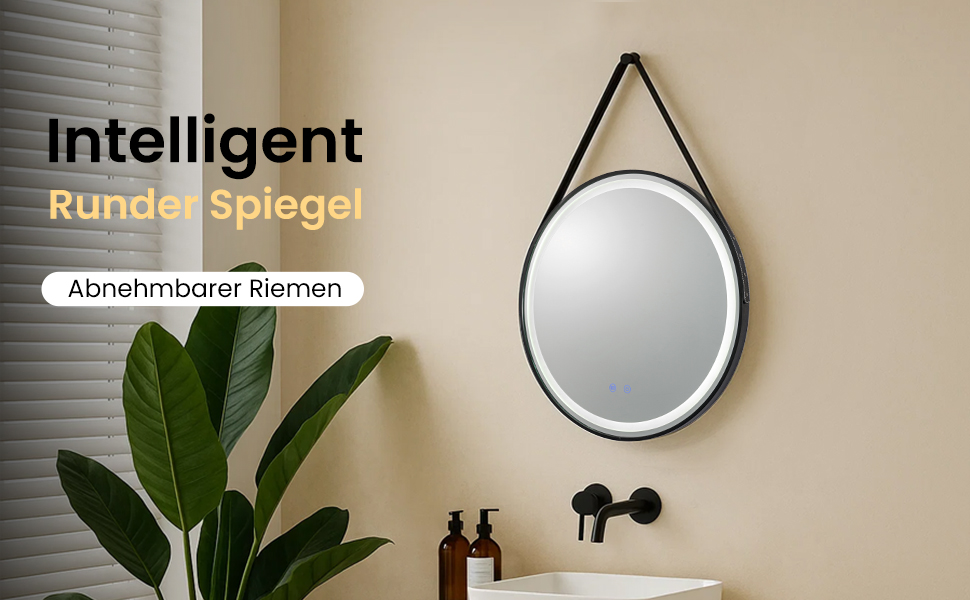 LED дзеркало для ванної кімнати з підсвічуванням, кругле, регульоване, 3 кольори світла (3500K-6500K), сенсорне керування, запобігання запотіванню, для макіяжу та гоління (діаметр 50 см)