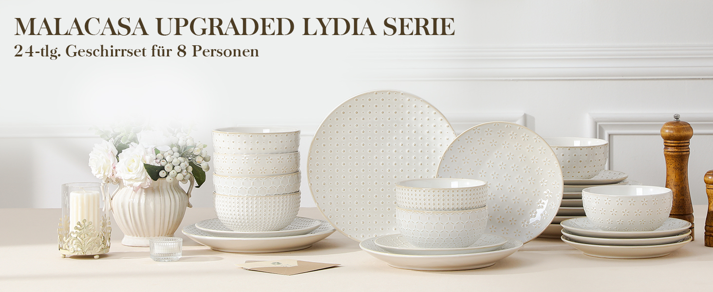 Набір кавових чашок MALACASA з блюдцем, 8 шт. (4 персони), кавовий сервіз з порцеляни, об'єм 180 мл, для кави, чаю, десертів, бежевий