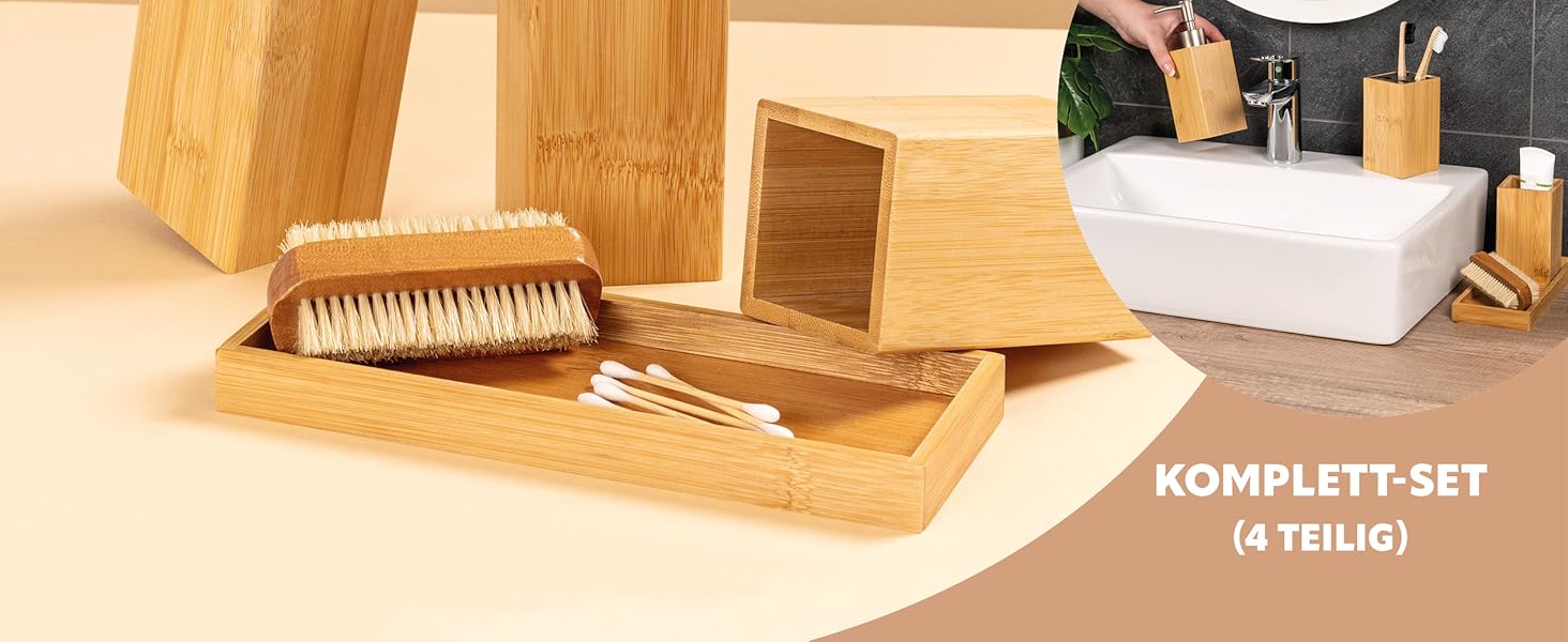 Набір для ванної кімнати Bremermann 4 шт., бамбук, аксесуари для ванної кімнати з полицею