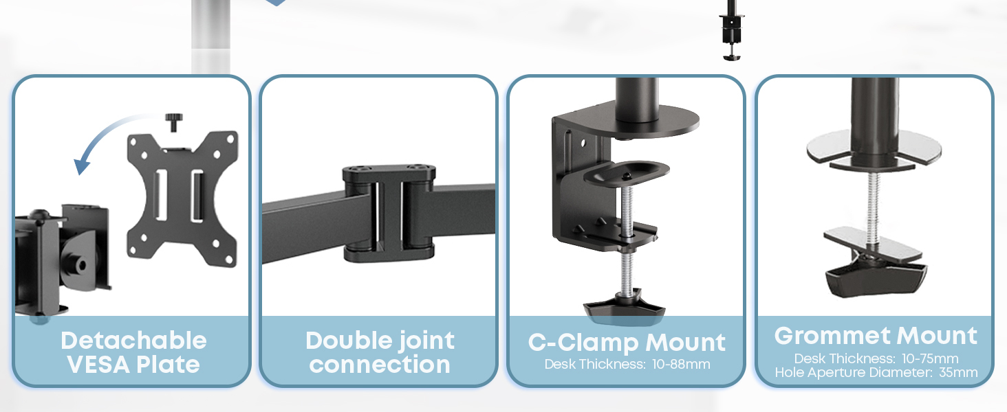 Тримач для монітора PUTORSEN на стіл для 13'-27' LCD/LED моніторів, 7 кг/монітор, регульований (180° нахил, 360° поворот, регулювання висоти), білий (чорний, білий)