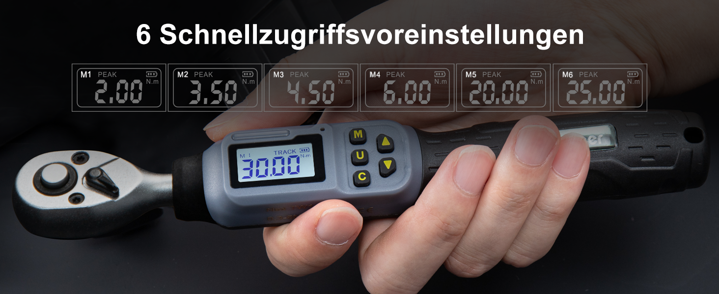 Цифровий шуруповерт з моментом обертання GROWNEER, 2.66-53.1 In-lbs/ 1/4'' Drive, 1.5-30 Nm, з індикатором крутного моменту, звуковим сигналом та LED-дисплеєм, 27 в 1