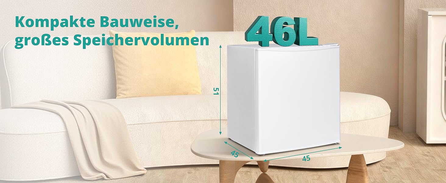 Міні-холодильник SMETA 48L з морозильною камерою, 230V. Тихий настільний холодильник для офісу, кемпінгу, спальні та готелю. Регульований термостат, 39dB, 0-10℃