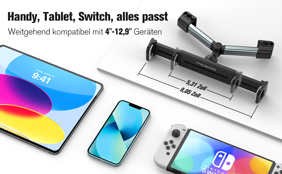 Тримач для планшету в авто MoKo, регульований, універсальний, для iPad, Galaxy Tab, iPhone, сірий