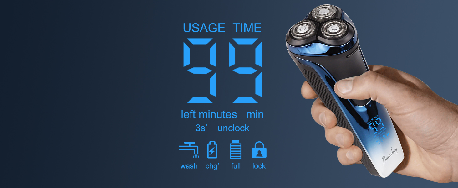 Електричний чоловічий голчастий бритва з 3 змінними насадками, для сухого та вологого гоління, з висувним тримером, LED дисплеєм, 99 хв роботи, у кейсі