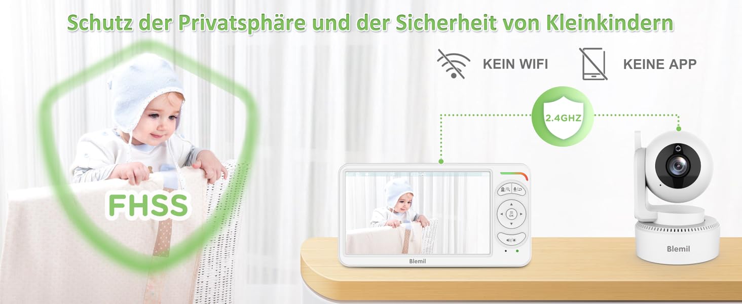 Відеоняня Blemil BL9064 з камерою, 6-дюймовий IPS дисплей, акумулятор 3000 mAh, ECO-режим, авто-нічне бачення, 2-сторонній аудіо, радіус дії 300 м, розпізнавання плачу