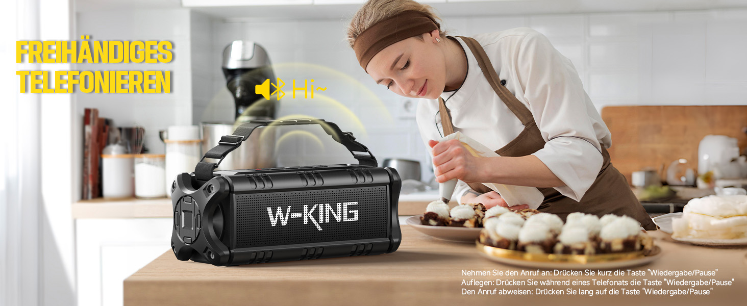 W-KING Портативна Bluetooth Колонка 90W з Глибоким Басом, DSP, 40 годин акумулятора та IPX6 Захистом від Води. Підтримка Powerbank, EQ, AUX та TF-карта. Чорний Колір. Ідеально для кемпінгу, пляжу та саду.