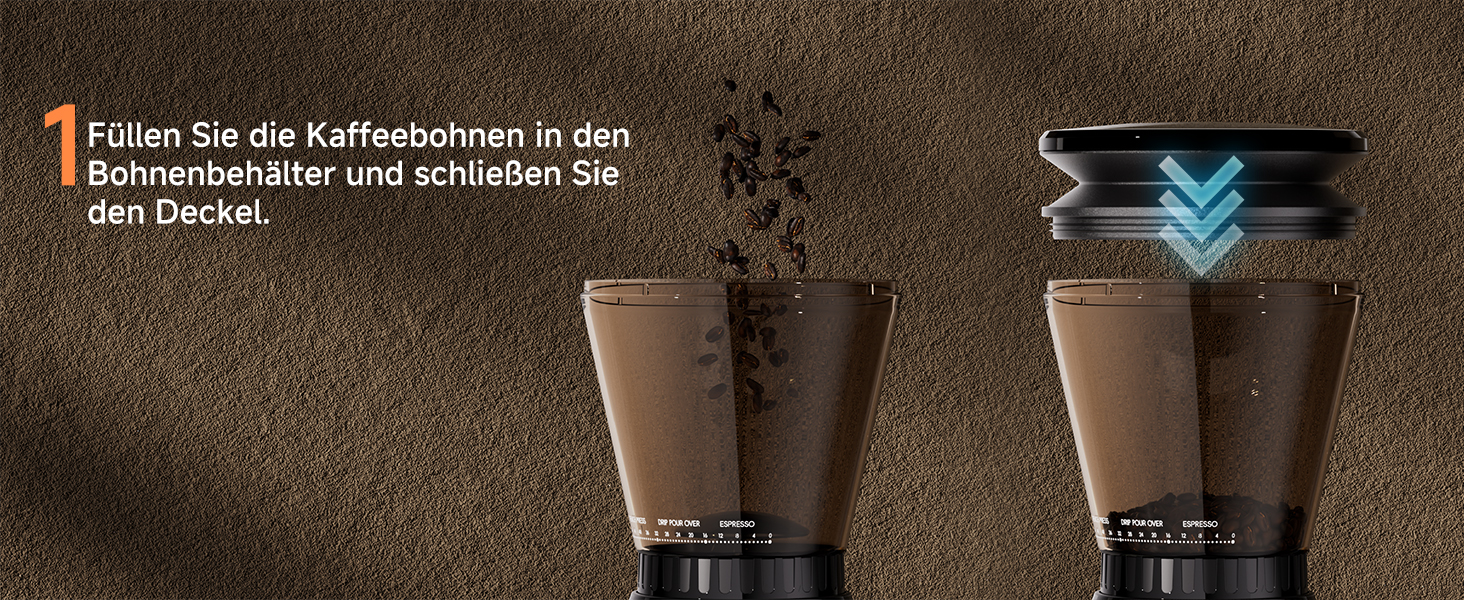 Електрична кавомолка Biolomix для еспресо з регулюванням помелу та контейнером для портафільтра (CG210-2)