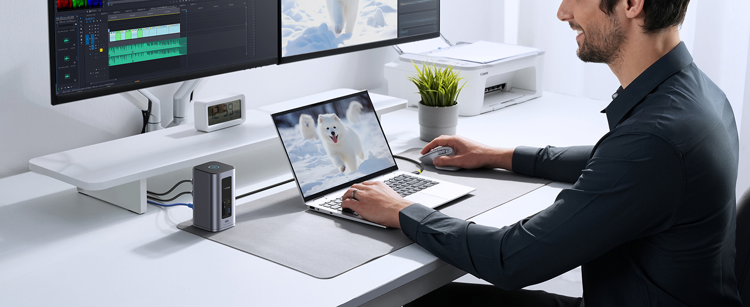Базаус Док-станція USB-C 12-в-1 для ноутбуків Dell/HP/Lenovo/Asus/Acer/Mac: 2 монітори 4K HDMI, 10Gbps USB-C/A, 100W PD, Gigabit Ethernet