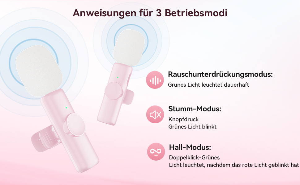 Беспроводной петличный микрофон 2шт, для iPhone, iPad, Android, с шумоподавлением, Plug & Play, для видео, подкастов, YouTube, TikTok (Рожевий)