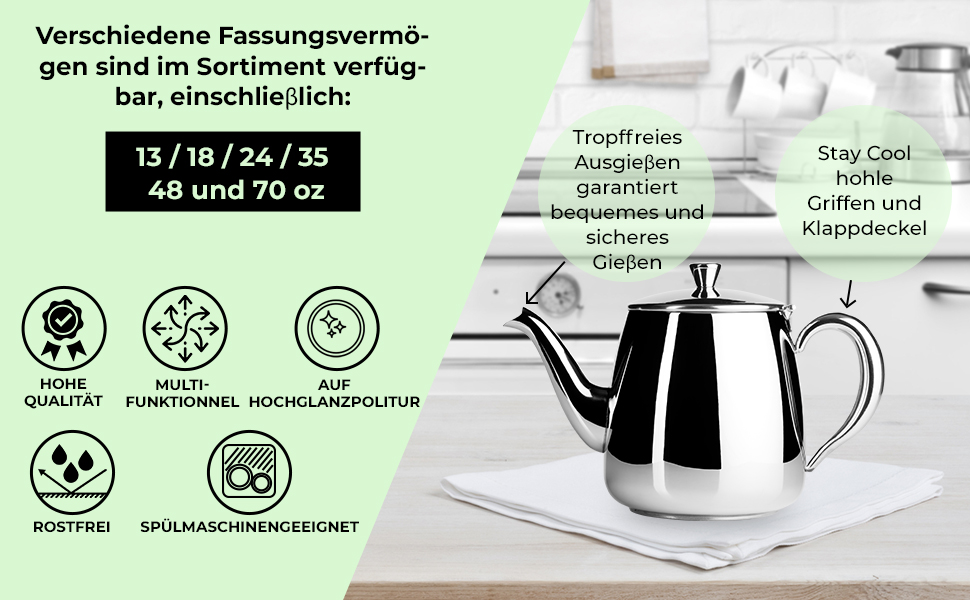 Café Olé PT-048 Cafe Ole Premium Teakettle, 18/10 Stainless Steel, 48 Ounces, Drip-Free Pouring, Hollow Handles & Flip-Up Lid, Silver