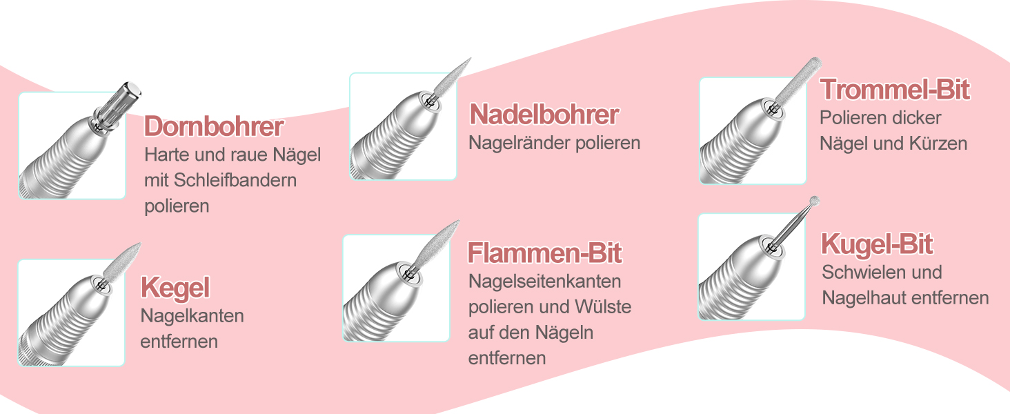 Електричний набір для манікюру та педикюру Delanie Nagelfräser 35000 U/Min 6 в 1 (рожеве золото, акумуляторний)