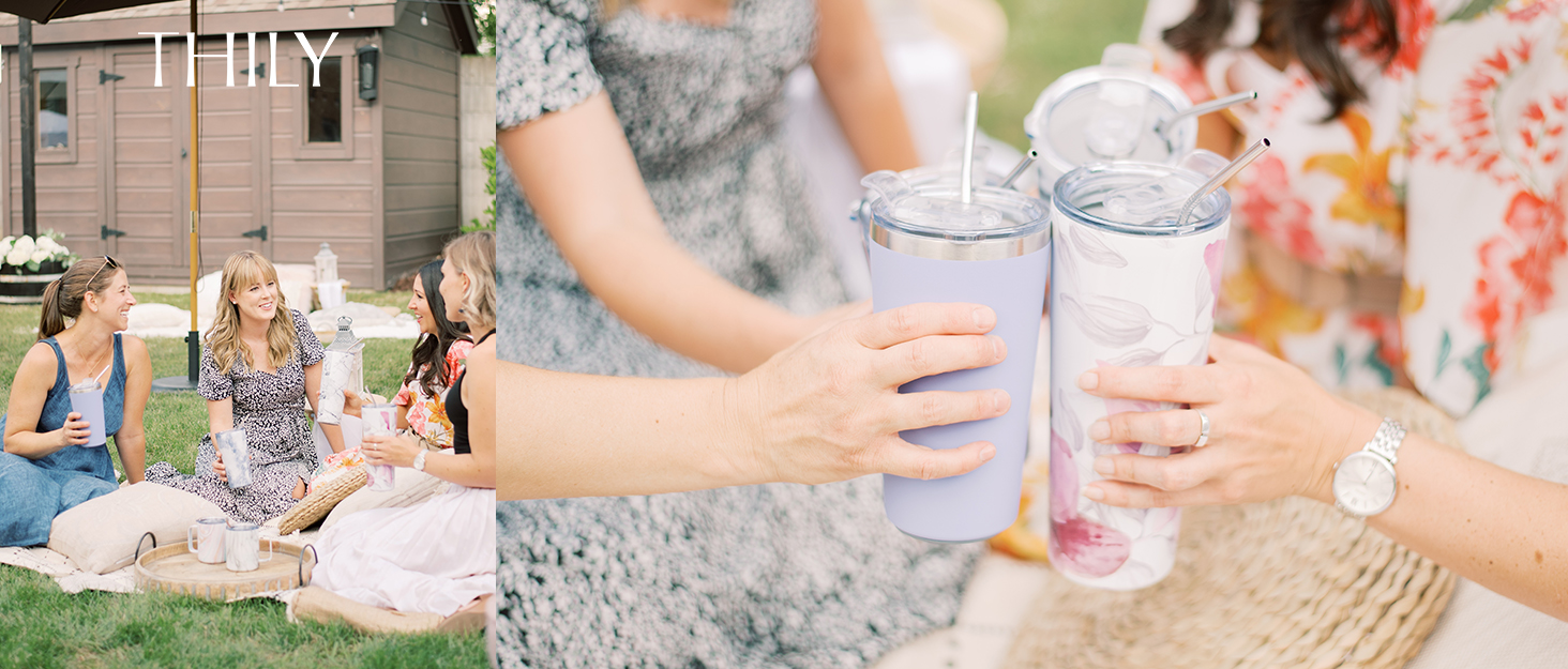 Термос THILY 780 мл, 2 шт. (золотий мармур + блакитний мармур) - термоізольований стакан з кришкою, стійкий до бризок, для гарячих та холодних напоїв