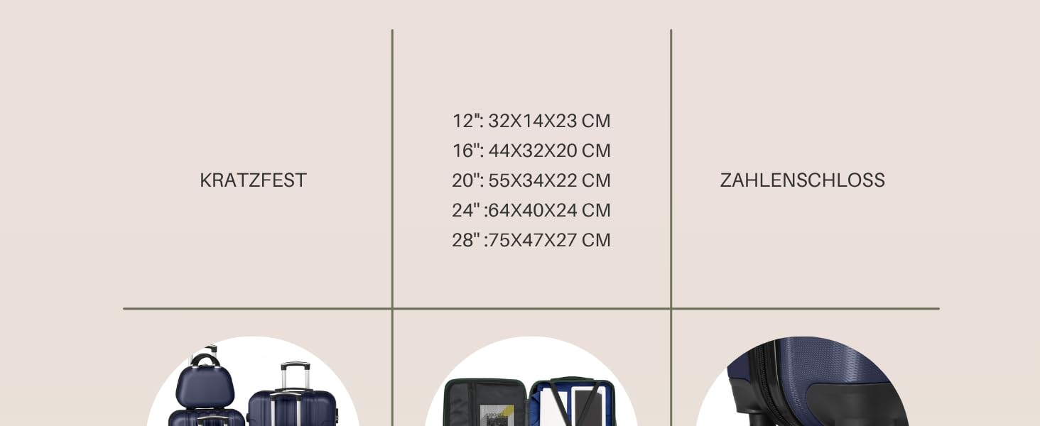 Набір валіз LALAHO 5 шт. з косметичкою, з ABS, для подорожей, ручна поклажа, багаж, бордовий колір