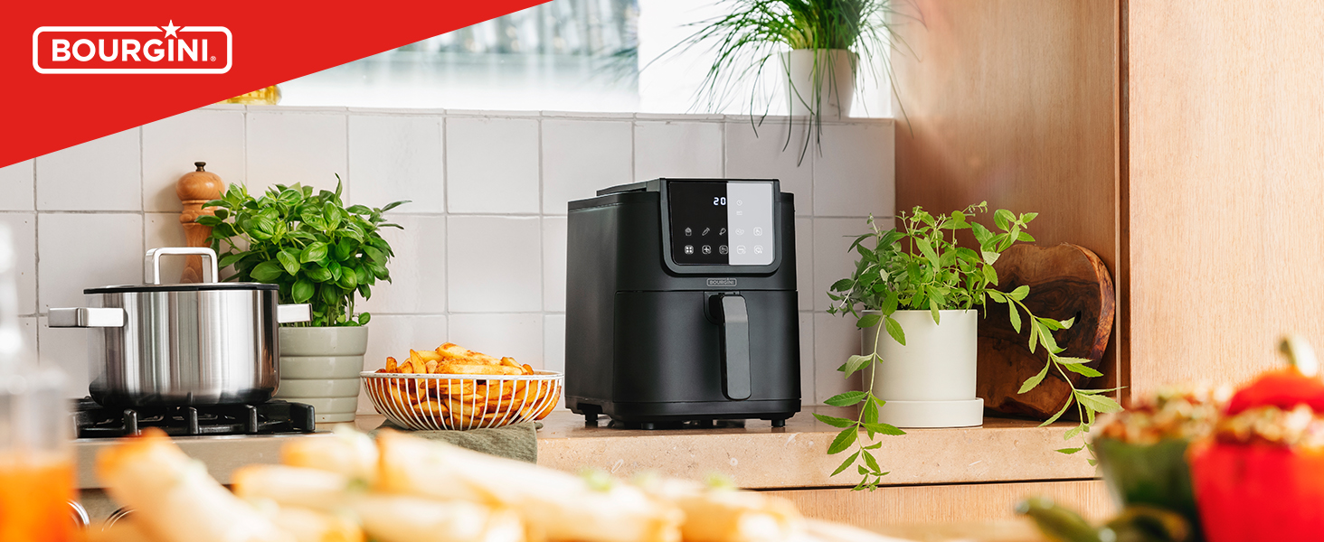 Фритюрниця BOURGINI з керамічним покриттям, 5 літрів, 1500 Вт, чорна (без шкідливих речовин)