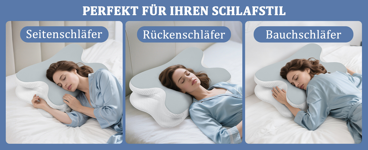 Ортопедична подушка для шиї з Memory Foam - для сну на боці, спині та животі з покриттям з льонової тканини (сіра)