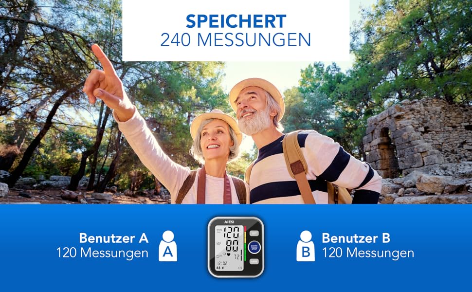 Тонометр на плече AIESI® Oberarm автоматичний цифровий професійний для дорослих A6, 120 пам'ять, мережевий адаптер та USB, гарантія 24 місяці