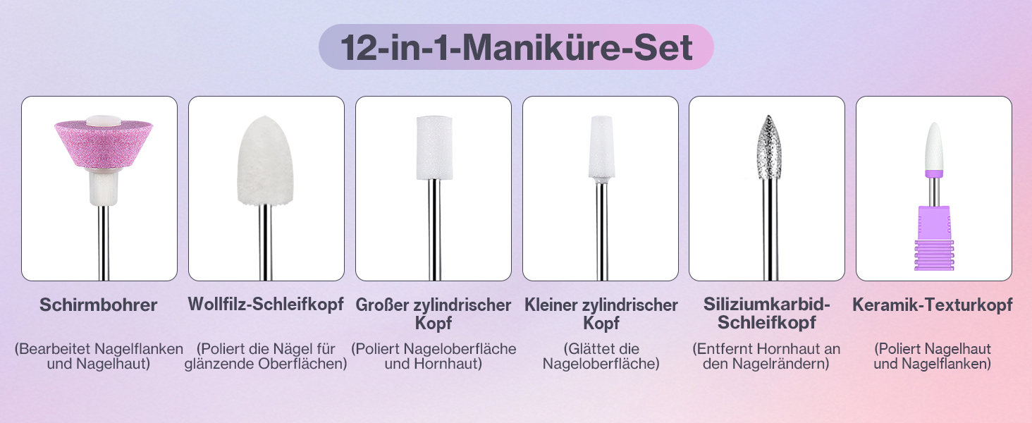 Електрична нігтьова фрезерна машинка для манікюру та педикюру, 40000 об/хв, LCD дисплей, професійний набір, фіолетовий