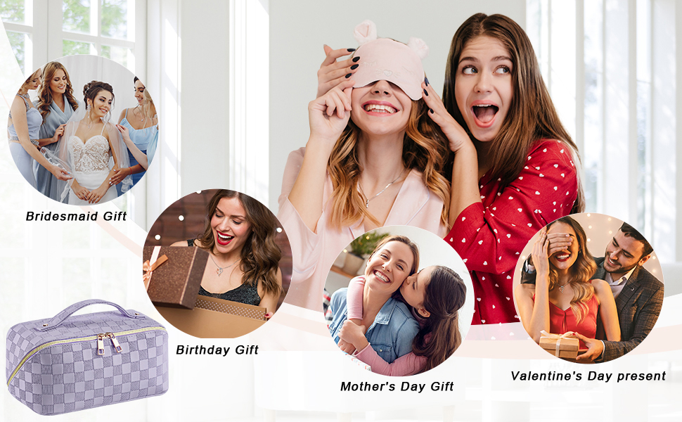 Жіноча косметичка для подорожей з великим об'ємом, водонепроникна, з перегородками, органайзер (Кремовий абрикос) (Світло-фіолетовий-1)